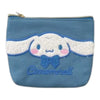 Twinkle Glory blue canvas multipouch with 3D applique embroidery of Cinnamoroll character, featuring fluffy ears and blue bow.