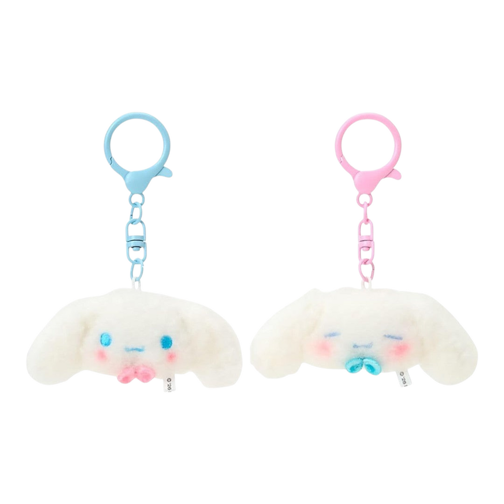 Twinkle Glory Sanrio Cinnamoroll fluffy plush key ring pair with blue and pink plastic clips