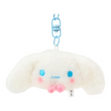 Twinkle Glory Sanrio Cinnamoroll fluffy plush key ring with a light blue metal clasp and embroidered face details.