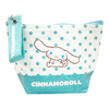 Twinkle Glory Cinnamoroll polyethylene pouch with blue polka dots and a matching zipper pull for small accessories.