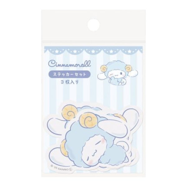 Twinkle Glory Sanrio Cinnamoroll sticker set featuring cute blue sheep-themed character designs in clear packaging