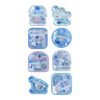 Twinkle Glory Sanrio Cinnamoroll water decal sticker sheet featuring blue PVC designs with star-shaped glitter accents