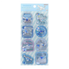 Twinkle Glory Sanrio Cinnamoroll water decal sticker sheet with blue star-shaped glitter accents on a striped card