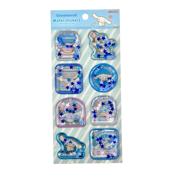 Twinkle Glory Sanrio Cinnamoroll water decal sticker sheet featuring blue glittery character designs on PVC