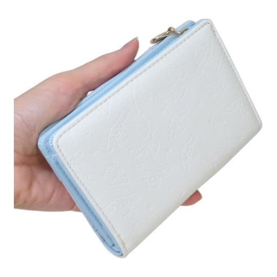 Twinkle Glory Sanrio Cinnamoroll white and light blue compact zipper wallet with embossed character pattern