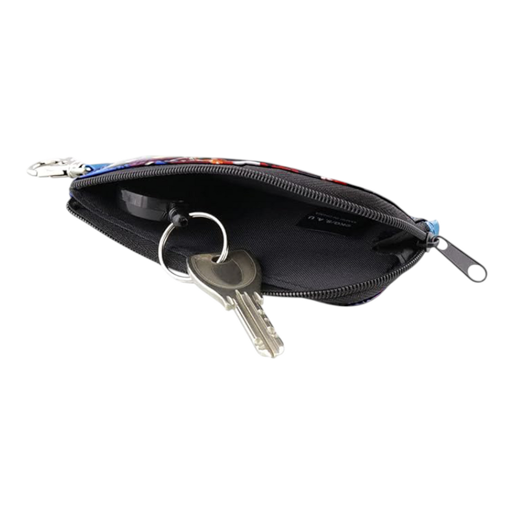 Twinkle Glory Demon Slayer key case with an internal retractable reel and zipper closure for secure key storage