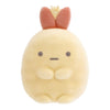 Twinkle Glory San-X Sumikko Gurashi Ebifurai no Shippo flocked keychain with a soft yellow and pink velvety finish.