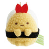 Twinkle Glory San-X Sumikko Gurashi Ebifurai no Shippo plush keychain shaped like a fried shrimp sushi gunkan