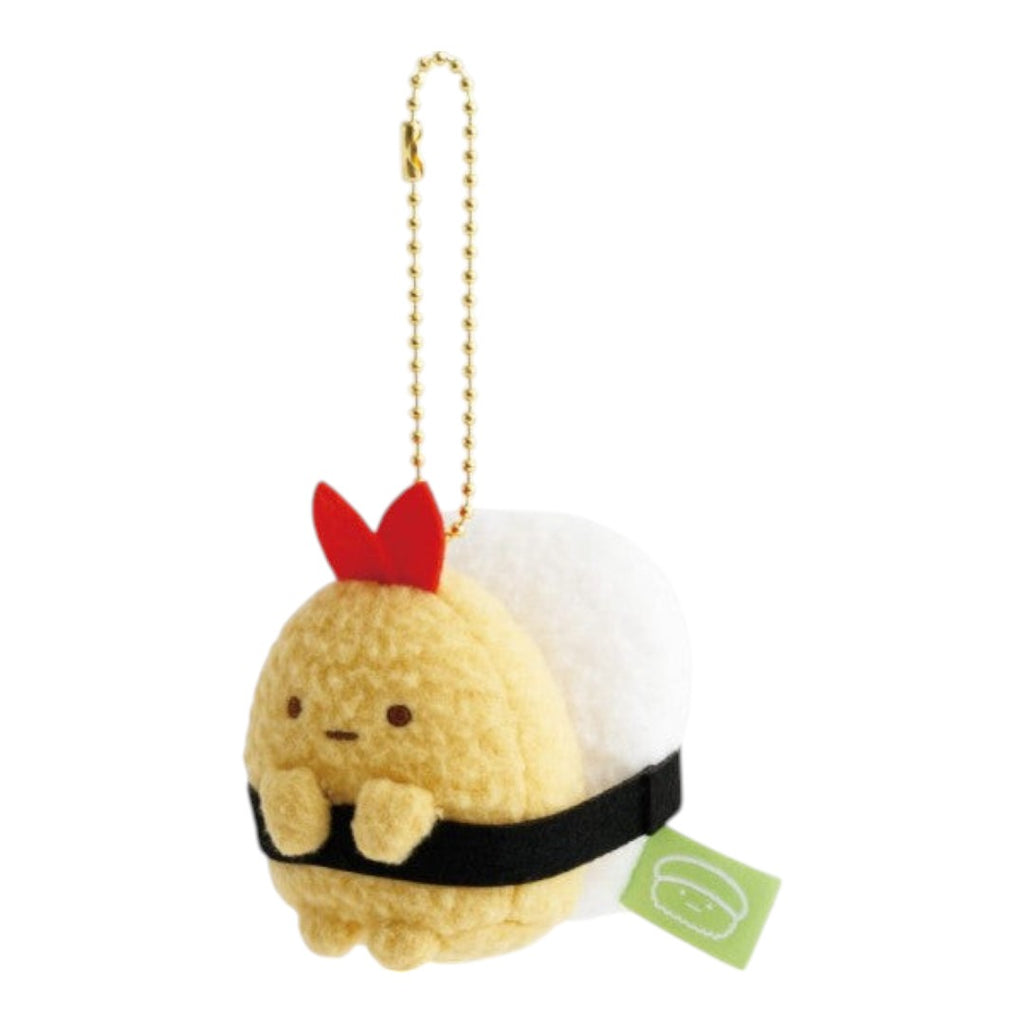 Twinkle Glory San-X Sumikko Gurashi Ebifurai no Shippo plush keychain styled as a sushi gunkan roll