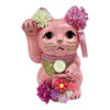 Twinkle Glory Goenneko pink ceramic lucky cat figurine decorated with colorful floral blossoms and gold accents
