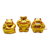 Twinkle Glory set of three gold hand-painted porcelain muscle lucky cat mascots for wealth and good fortune.