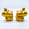 Twinkle Glory pair of hand-painted gold porcelain muscle lucky cat figurines for prosperity and good fortune