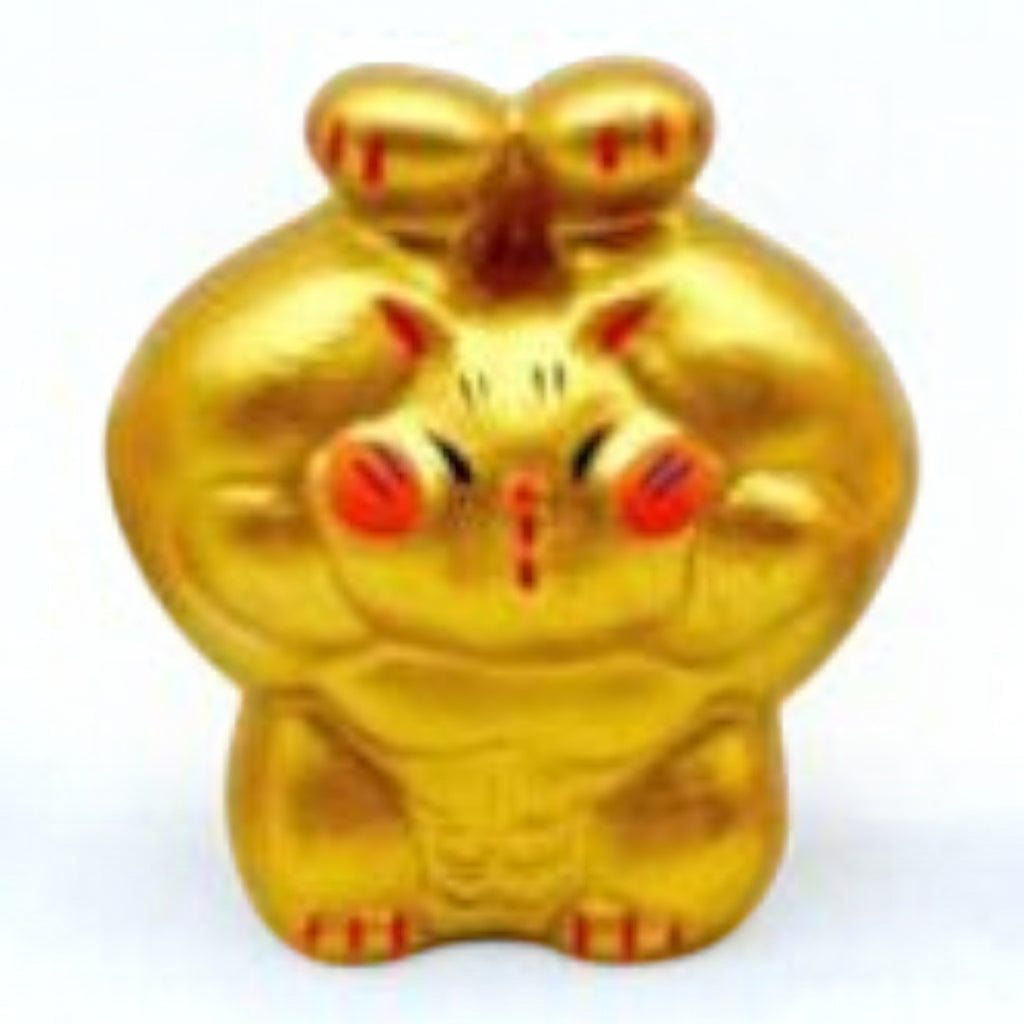 Twinkle Glory gold muscle lucky cat porcelain figurine with hand-painted details for good fortune.