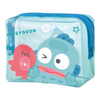 Twinkle Glory Hangyodon clear blue PVC travel toiletry bag with cute character artwork and zipper closure