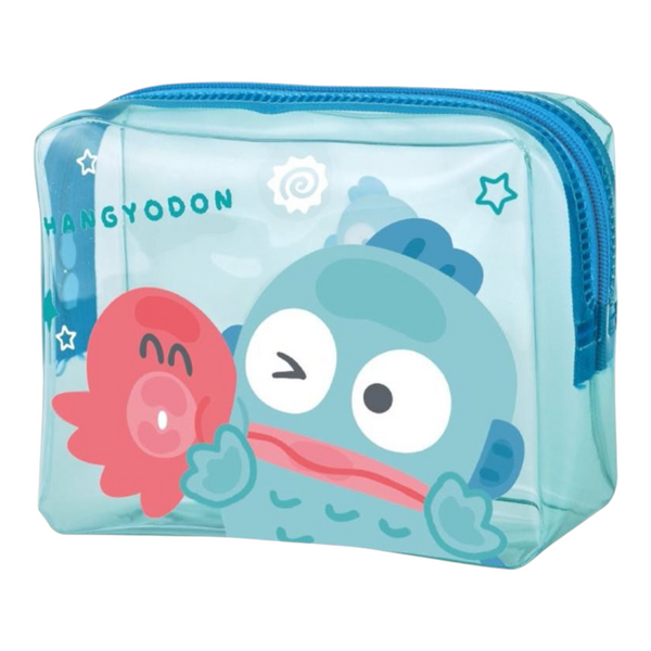 Twinkle Glory Hangyodon clear blue PVC travel toiletry bag with cute character artwork and zipper closure