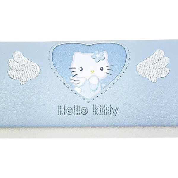 Twinkle Glory light blue PU leather Hello Kitty eyeglasses case with embroidered heart and wing details