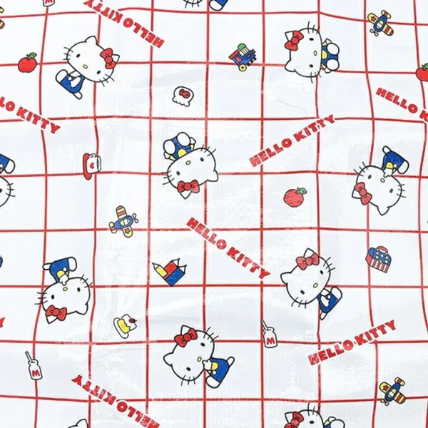 Twinkle Glory Hello Kitty water resistant polyester eco bag with a white and red grid pattern and character icons.