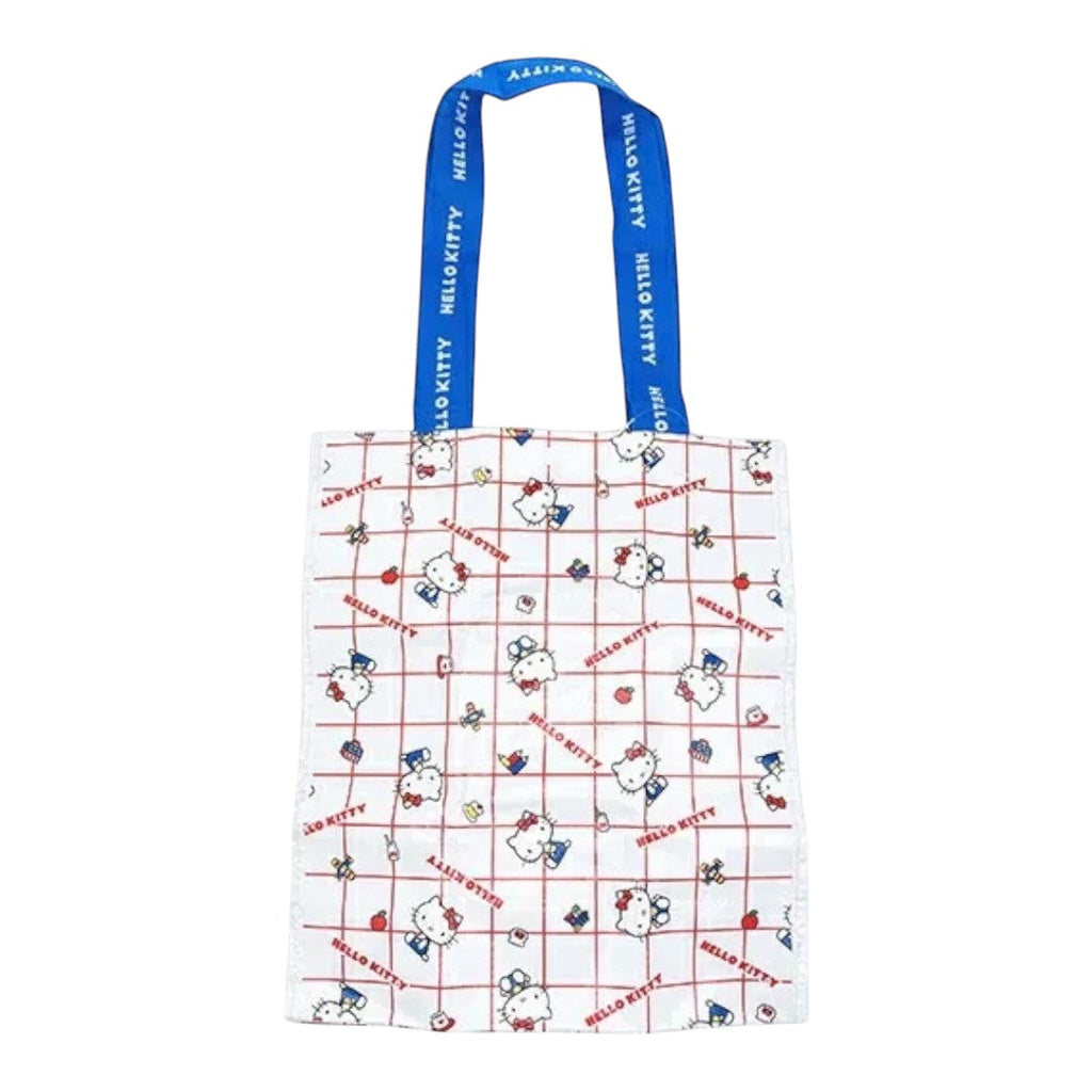 Twinkle Glory Hello Kitty water resistant polyester eco bag with blue straps and red grid pattern