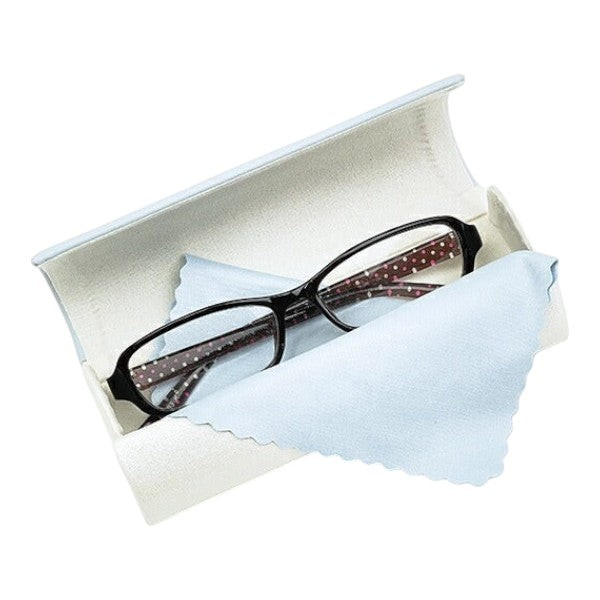 Twinkle Glory Hello Kitty eyeglasses case in light blue PU leather with a soft interior and cleaning cloth