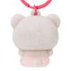 Twinkle Glory Sanrio Hello Kitty flocked resin mascot keychain featuring a soft beige texture and pink ring attachment