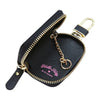 Twinkle Glory black PU leather Hello Kitty key case with gold zipper, internal key ring, and external buckle