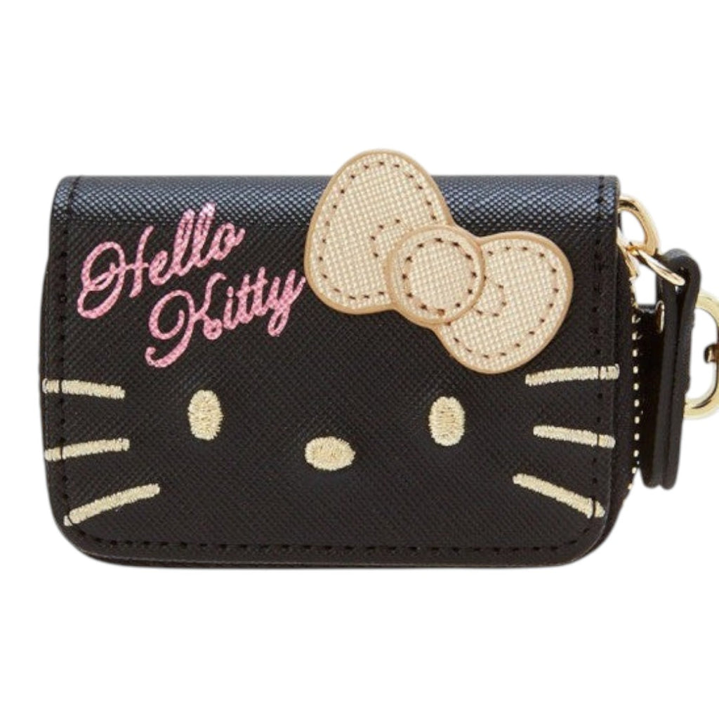 Twinkle Glory Sanrio Hello Kitty black PU leather key case with gold embroidered bow and whiskers