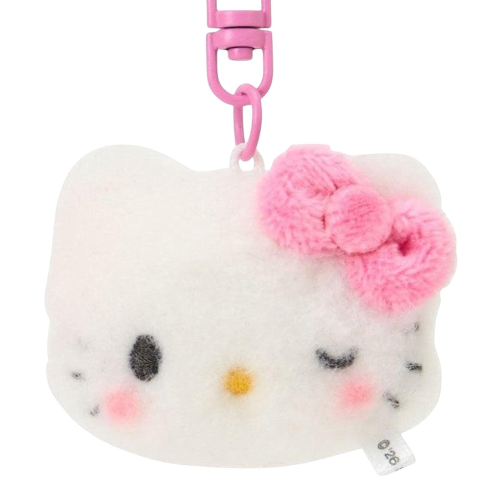 Twinkle Glory Hello Kitty fluffy polyester key ring with a pink bow and secure metal clip for bags or keys.