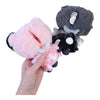 Twinkle Glory Hello Kitty fluffy plush cape pouches in pink and black with zipper compartments for small items