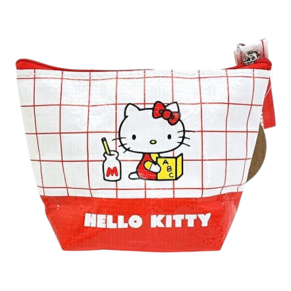 Twinkle Glory Hello Kitty polyethylene pouch featuring a red and white grid pattern with a cute character graphic