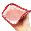 Twinkle Glory Sanrio Hello Kitty red and white polyethylene zippered pouch held in hand