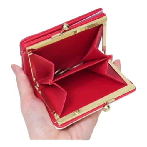 Twinkle Glory Sanrio Hello Kitty red synthetic leather bifold wallet with gold clasp coin compartment open