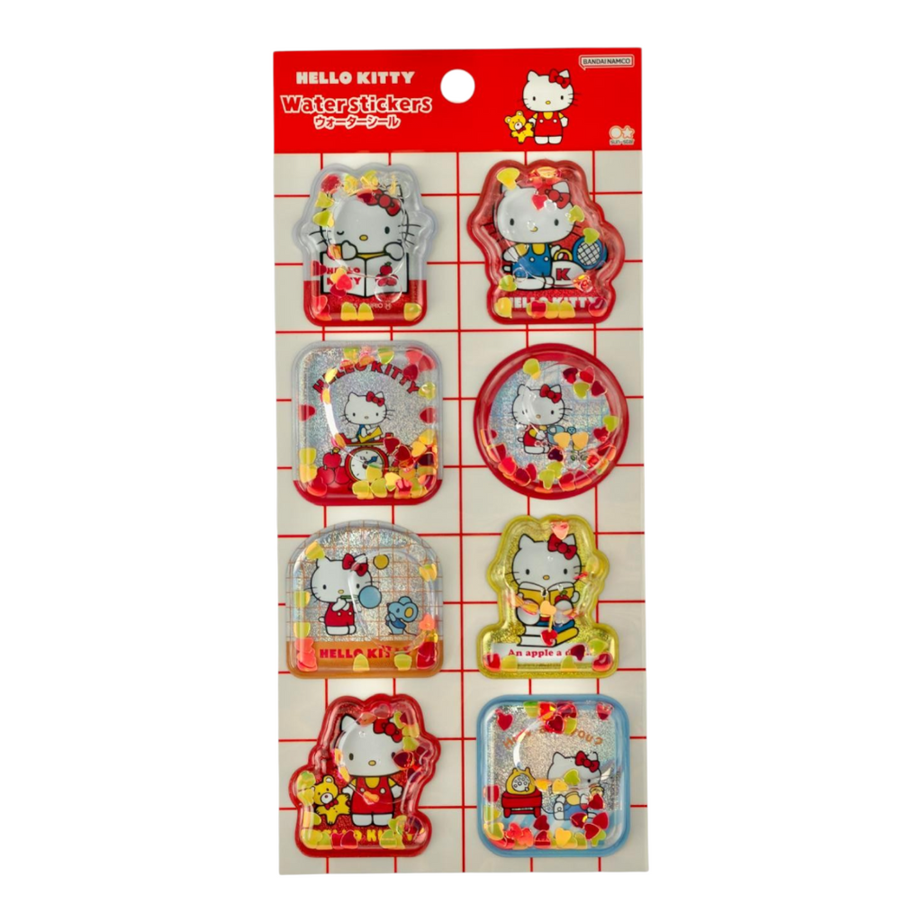 Twinkle Glory Sanrio Hello Kitty water decal sticker sheet featuring shimmering sequin-filled capsules on a grid