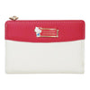 Twinkle Glory Hello Kitty zipper wallet in red and white with a gold character emblem and embossed details.