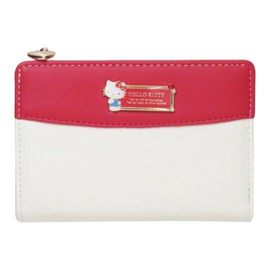 Twinkle Glory Hello Kitty zipper wallet in red and white with a gold character emblem and embossed details.