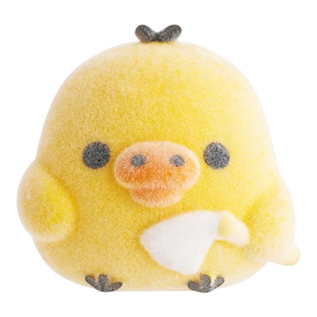 Twinkle Glory San-X Kiiroitori flocked figure with a soft yellow velvety texture and cute character details