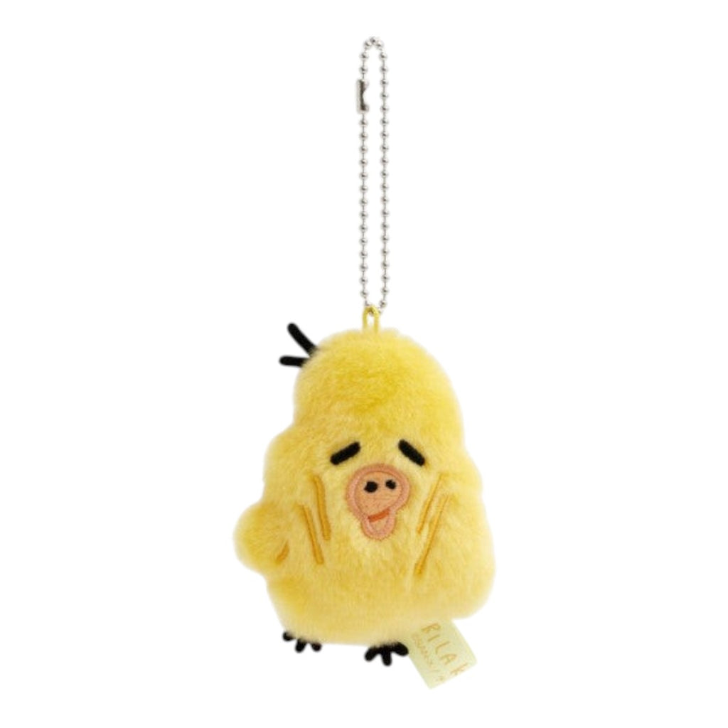 Twinkle Glory San-X Kiiroitori plush keychain featuring a thin, haggard yellow bird character with a ball chain.