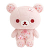Twinkle Glory San-X Korilakkuma plush pouch in soft pink polyester with cherry blossom petal accents and details