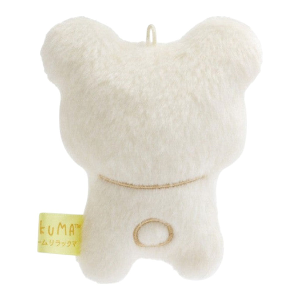 Twinkle Glory San-X Korilakkuma plush keychain back view showing soft cream polyester fabric and yellow brand tag
