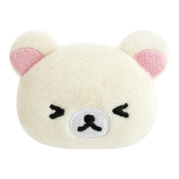 Twinkle Glory San-X Korilakkuma plush badge featuring a soft white bear face with pink ears and squeezed eyes