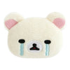 Twinkle Glory San-X Korilakkuma plush badge featuring a white bear face with embroidered crying tears expression