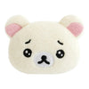 Twinkle Glory San-X Korilakkuma plush badge featuring a soft white bear with a sad face expression and pink ears