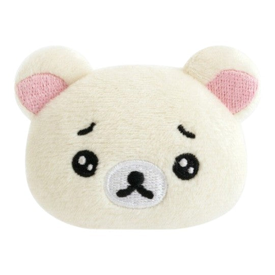 Twinkle Glory San-X Korilakkuma plush badge featuring a soft white bear with a sad face expression and pink ears