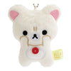 Twinkle Glory San-X Korilakkuma plush keychain featuring a soft white bear with a pouting expression and red button
