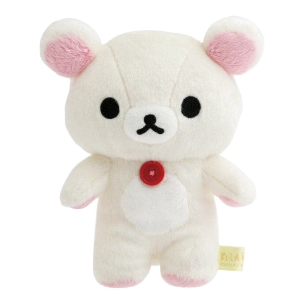 Twinkle Glory 16cm Korilakkuma plush toy in soft white polyester with pink ears and a signature red button detail.