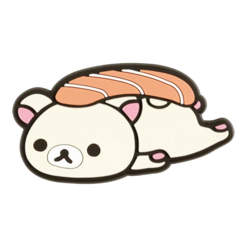 Twinkle Glory San-X Korilakkuma rubber magnet featuring the white bear character dressed as a piece of salmon sushi
