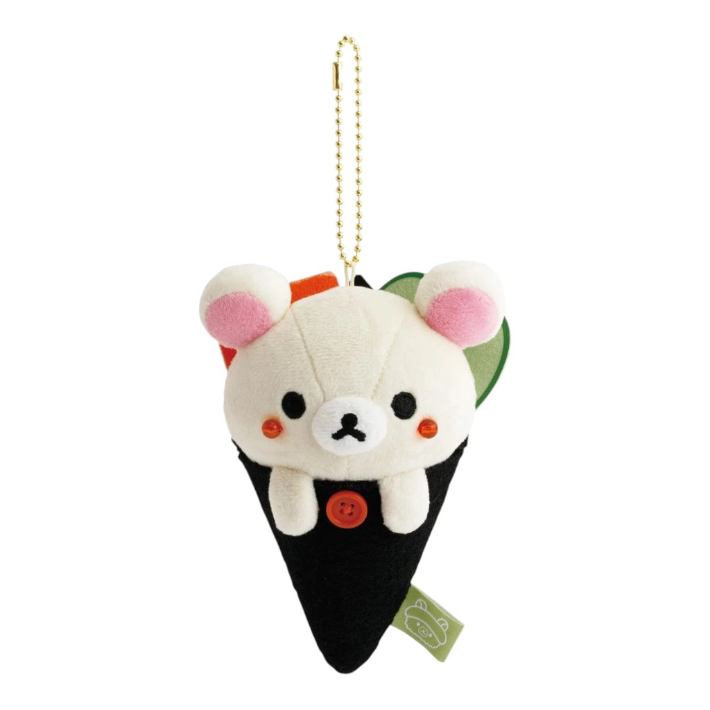 Twinkle Glory San-X Korilakkuma plush keychain dressed as a sushi roll with soft polyester fabric and metal chain