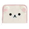 Twinkle Glory San-X Korilakkuma travel wallet in soft cream polyester with plush 3D ears and pink trim