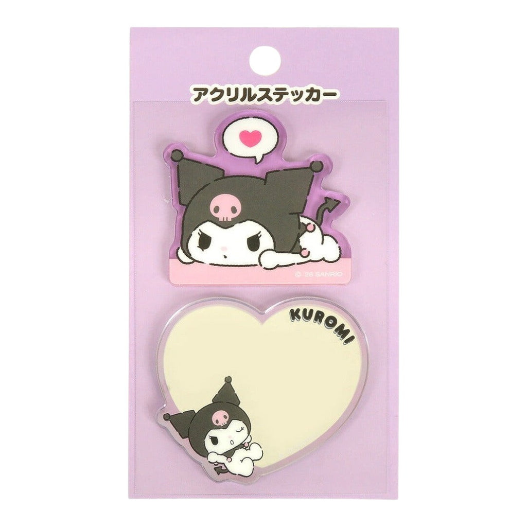Twinkle Glory Sanrio Kuromi heart-shaped acrylic sticker set with glossy finish and cute character designs
