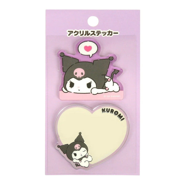 Twinkle Glory Sanrio Kuromi heart-shaped acrylic sticker set with glossy finish and cute character designs