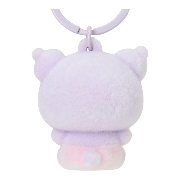Twinkle Glory Sanrio Kuromi flocked mascot keychain in pastel purple with a soft textured finish and metal ring